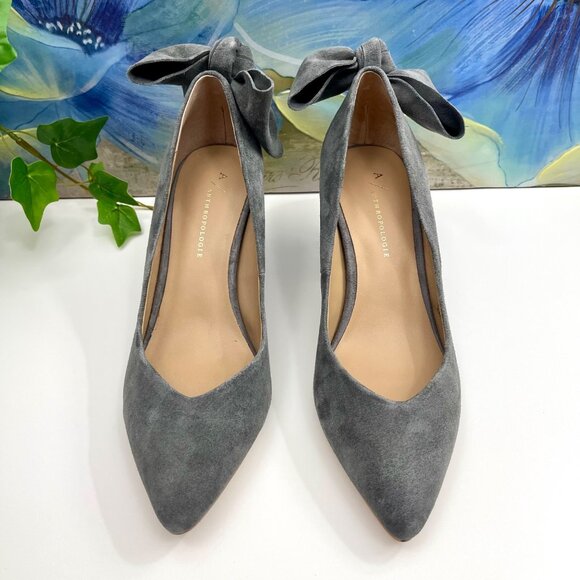 Anthropologie Bow-Tied Pumps Heels In Gray 7.5 - Picture 7 of 14